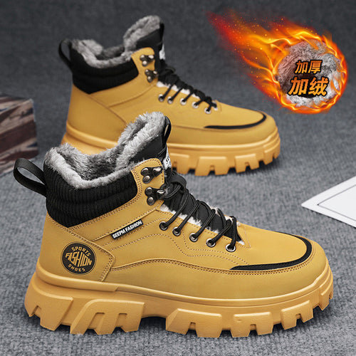 Novos sapatos quentes de algodão forrados a lã Martin Boots para Inverno 2024, Botas de Trabalho Protetoras de Trabalho Impermeáveis Antiderrapantes de Topo Alto