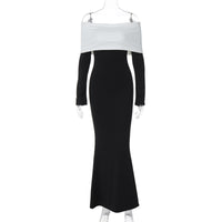 Moda clássica francesa, com blocos de cor, vestido comprido sem mangas e ajustado à anca, ajustado à anca, para exportação por grosso