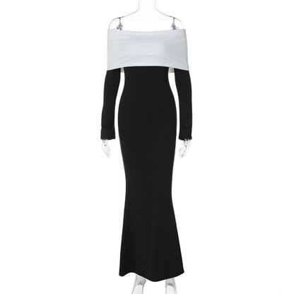 Moda clássica francesa, com blocos de cor, vestido comprido sem mangas e ajustado à anca, ajustado à anca, para exportação por grosso