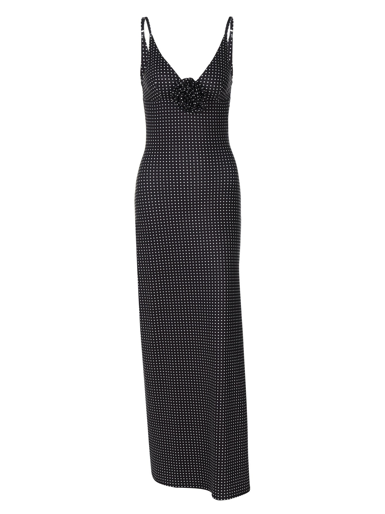 Vestido de moda nova com padrão de bolinhas e decote em V, vestido floral de fenda longa com padrão de bolinhas da Amazon, de vendas transfronteiriças, para mulheres