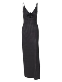 Vestido de moda nova com padrão de bolinhas e decote em V, vestido floral de fenda longa com padrão de bolinhas da Amazon, de vendas transfronteiriças, para mulheres