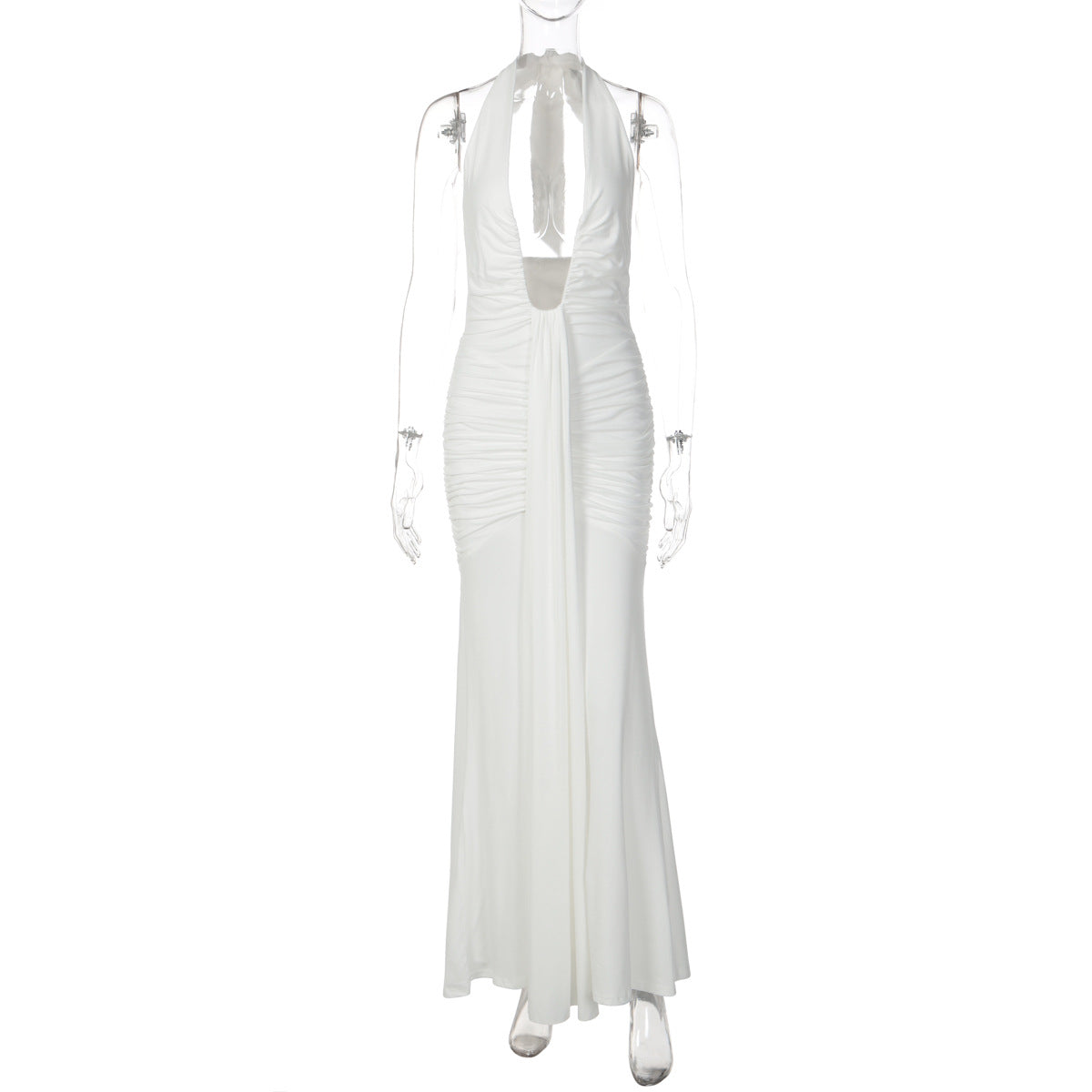 Vestido atravessado de vendas novas na Europa e América, vestido sexy de decote oco, decote oco, sem costas, fino, plissado, com alças remendadas e alças para mulheres
