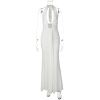 Vestido atravessado de vendas novas na Europa e América, vestido sexy de decote oco, decote oco, sem costas, fino, plissado, com alças remendadas e alças para mulheres
