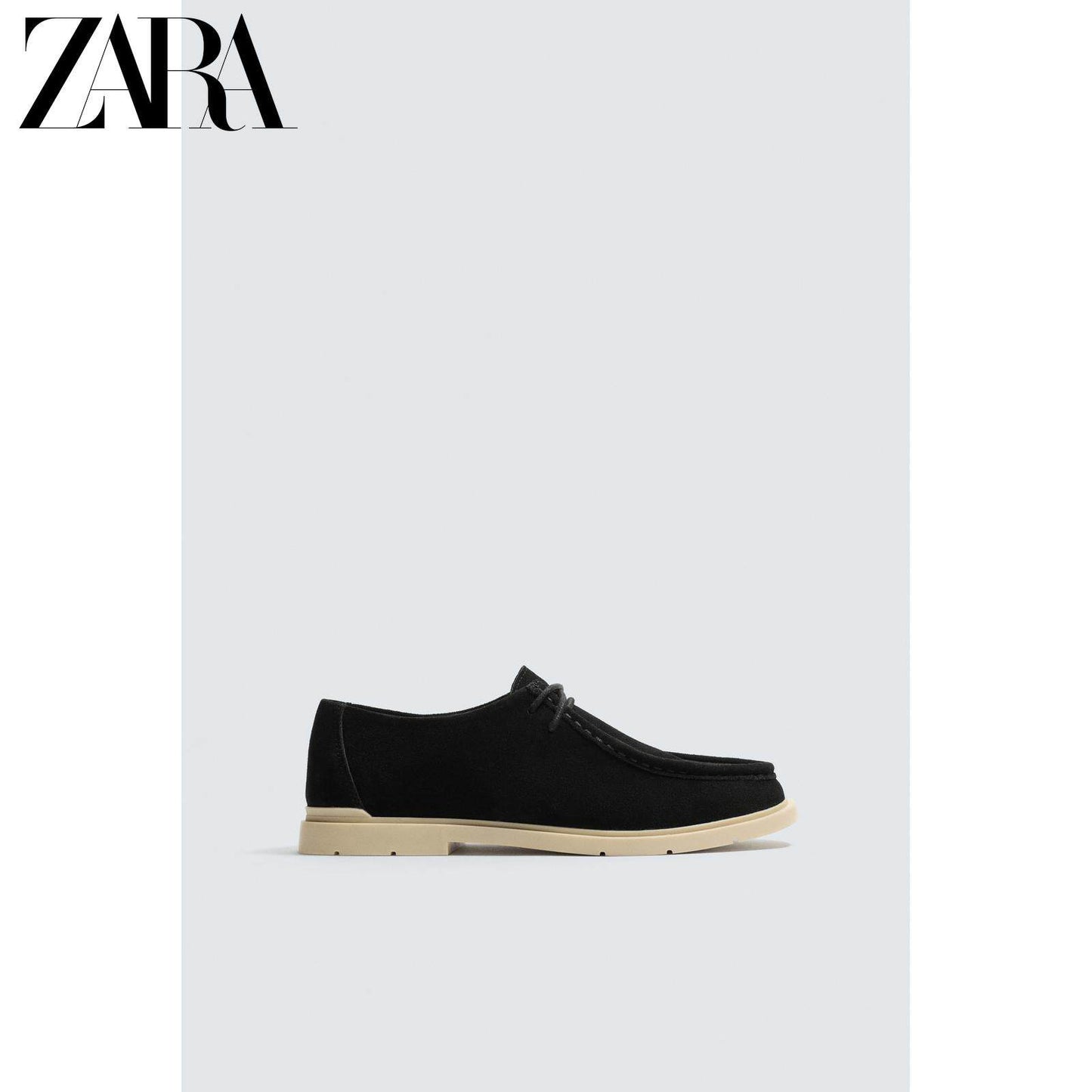 Oferta especial ZARA: Sapatos casuais masculinos selecionados em camurça preta com cadarço, 2431720 800