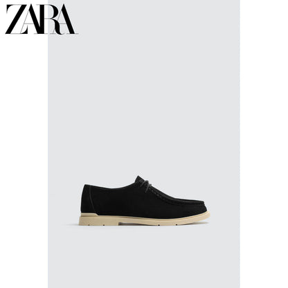 Oferta especial ZARA: Sapatos casuais masculinos selecionados em camurça preta com cadarço, 2431720 800