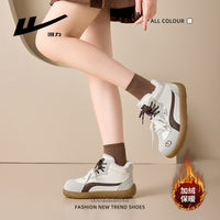 Os novos sapatos de treino moral de topo médio e alto da Warrior, sapatos quentes versáteis e da moda com blocos de cor, sapatos femininos de inverno com forro de polar duplo com laceta