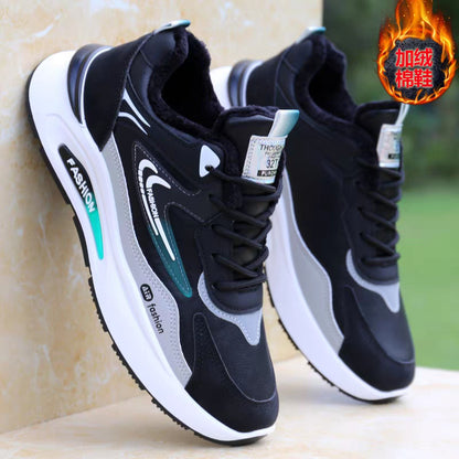 Sapatilhas de algodão de inverno para homens, novas sapatilhas desportivas forradas a lã espessa, sapatilhas casuais modernas, versáteis e com sola grossa e antiderrapantes, sapatilhas de corrida masculinas