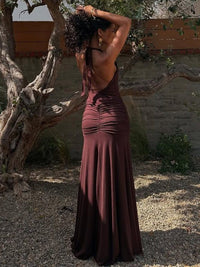 Vestido estreito, fenda longa, com fenda longa, bestseller da Amazon, bestseller transfronteiriço da Amazon, novo vestido sexy em V profundo, sem mangas e oco, de cor sólida