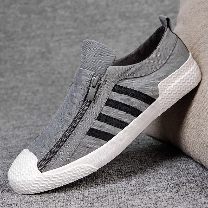 Sapatos masculinos: sapatos coreanos modernos de lona respirável de 2025, sapatos de tábua casuais versáteis, sapatos antigos de tecido de Pequim