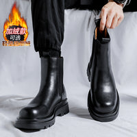 Botas Chelsea para homens, sapatos de algodão quente forrados a polar polar de inverno, botas Martin de neve, sapatos masculinos de trabalho, botas até ao tornozelo ao estilo britânico