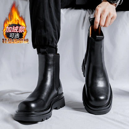 Botas Chelsea para homens, sapatos de algodão quente forrados a polar polar de inverno, botas Martin de neve, sapatos masculinos de trabalho, botas até ao tornozelo ao estilo britânico
