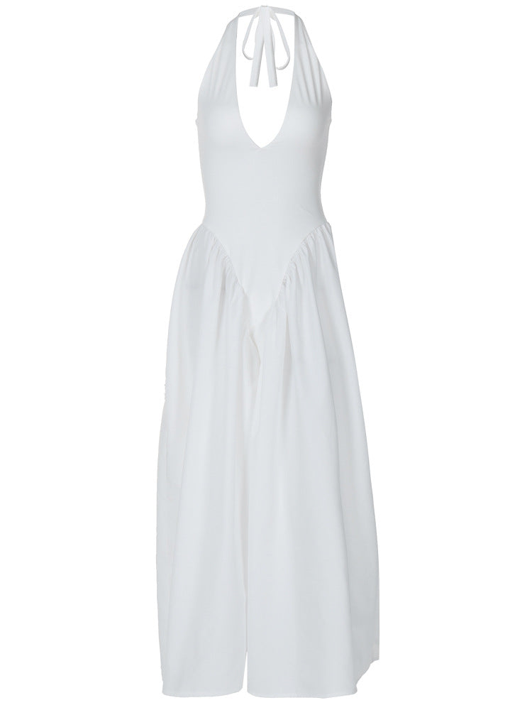Vestido elegante e elegante para mulheres, vestido bestseller cross-fronteiriço da Amazon, de cor sólida, sexy com decote oco oco em V profundo