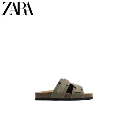 ZARA 2026 Primavera/Verão Novos Sapatos Masculinos Sandálias de Praia de Couro Camurça com Tiras 2721720 500