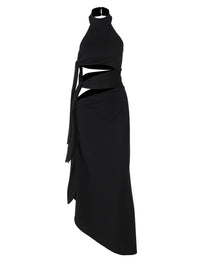 Vestido atravessado Amazon, ao estilo europeu e americano, novo, sexy, de retalhos sem costas sem costas, com abertura longa, vestido halter para mulheres