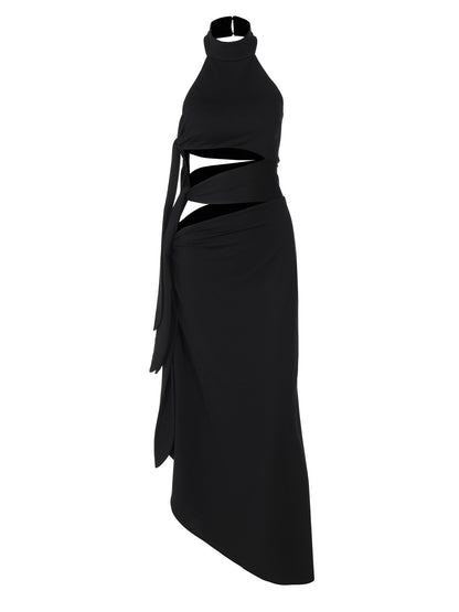 Vestido atravessado Amazon, ao estilo europeu e americano, novo, sexy, de retalhos sem costas sem costas, com abertura longa, vestido halter para mulheres