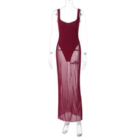 Novo vestido feminino europeu e americano da moda, slim-fit, de retalhos longos, com alças de retalho e retalhos