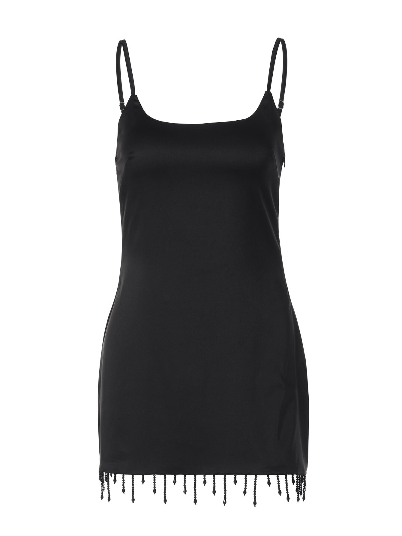 Vestido de moda de verão de moda transfronteiriça europeia e americana, de alta cor sólida, justo, sexy de retalhos com borlas e missangas para mulheres