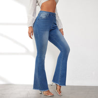 Vendas diretas de fábrica 2025 Europa e América exportação transfronteiriça jeans de cintura alta rasgados ligeiramente alargados, calças slim-fit elegantes para mulher
