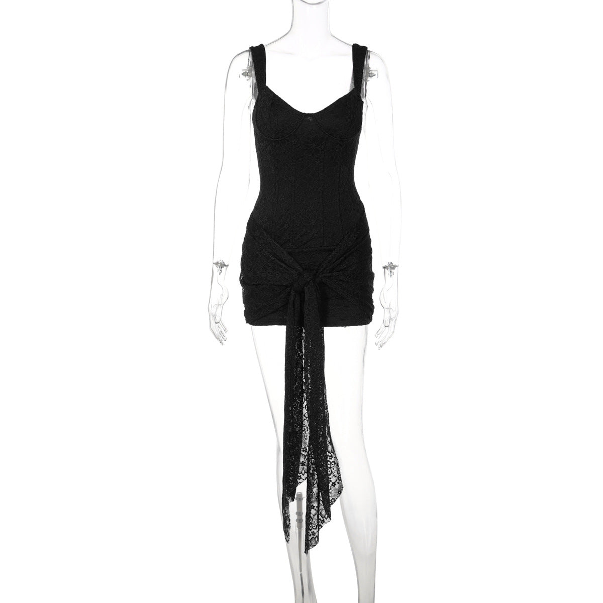 Vestido de Moda Transfronteiriço em renda Sexy com decote em V, cintura apertada na cintura, vestido com alças retalhadas e contornos de anca