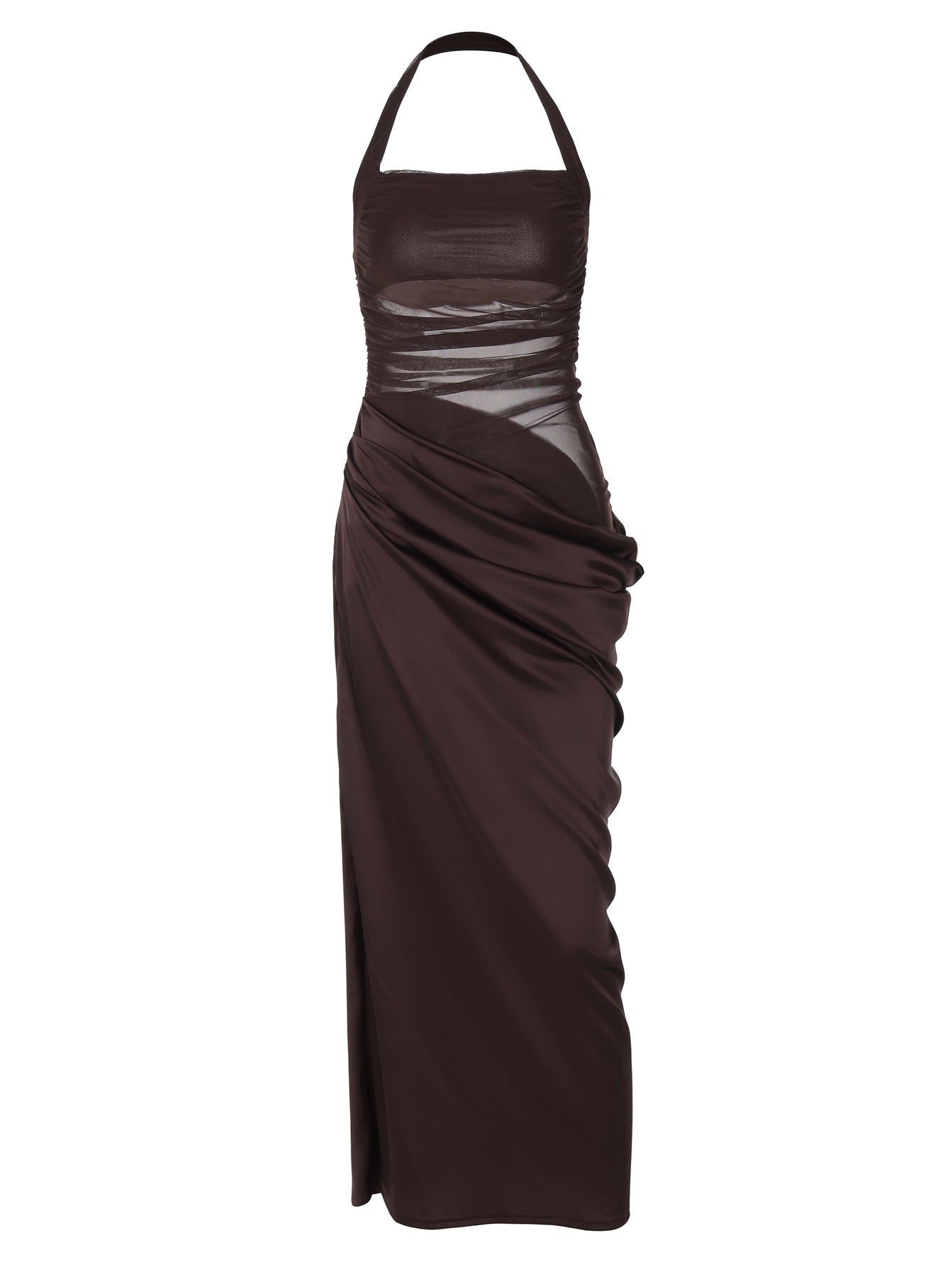 Vestido de retalhos sexy transfronteiriço europeu e americano, justo, sem costas, de cor sólida, que revela a cintura, vestido comprido elegante para mulheres