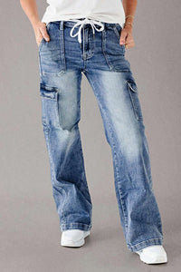Em Stock Europeu e Americano Outono 2025 Novos Jeans de Atacadores para Mulher, Calças de trabalho casuais largas de perna direita, Lavadas
