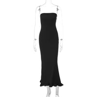 Vestido feminino novo, bestseller transfronteiriço da Amazon, de cor sólida, sexy, sem alças, longo, tirantes longos, saia longa e ondulada larga e com borda