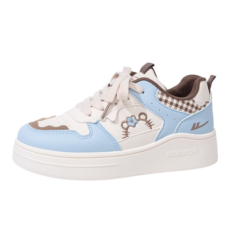 Os novos ténis doces de outono da Warrior, sapatos casuais versáteis e modernos com blocos de cor, sapatos coreanos confortáveis de sola grossa para mulheres