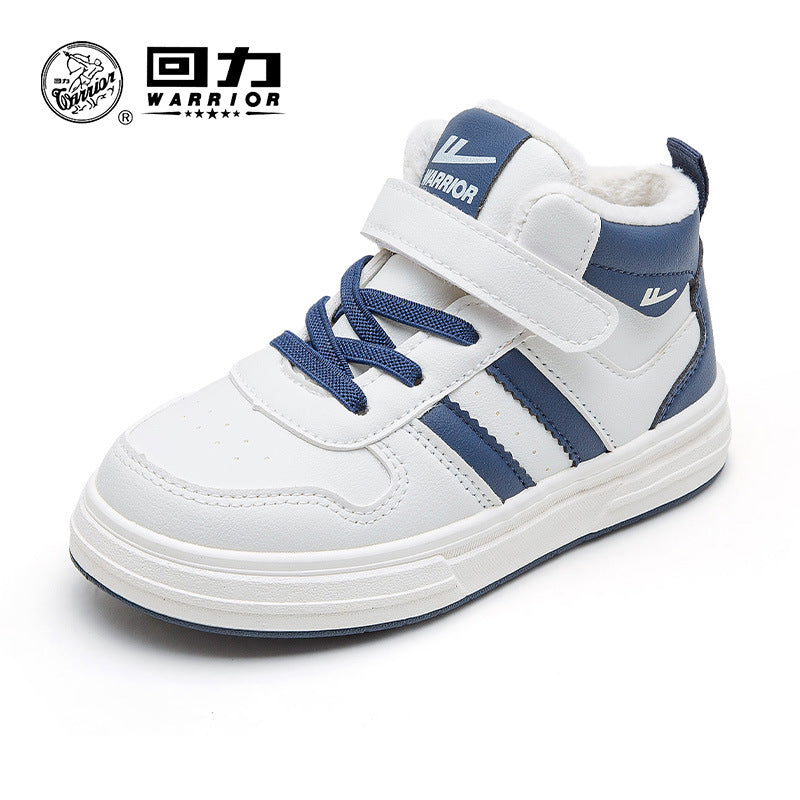 Sapatos roxos de lã alta, forrados a polar, sapatos infantis Warrior, sapatos de algodão para raparigas, sapatos casuais às riscas com sola grossa, sapatos novos para homem