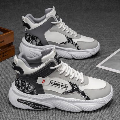 Sapatos masculinos de cano alto, novos sapatos desportivos juvenis de basquetebol de outono 2025, corrida casual, ténis de pai com sola grossa que aumentam a altura e na moda