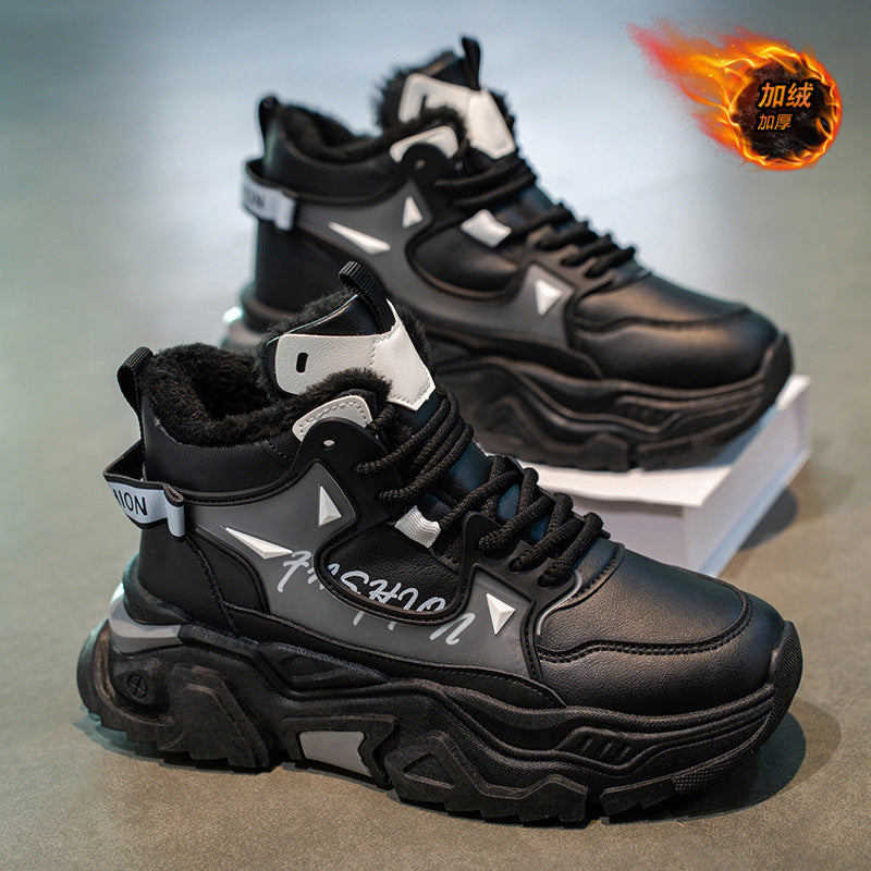 Sapatos masculinos de cano alto, botas Martin espessas e espessas forradas a polar de inverno, sapatos desportivos, casuais brancos para aumentar a altura e versáteis da moda