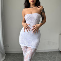 Vestido de renda de renda estilo irmã real sexy das mulheres europeias e americanas com meias definidas em nome do cabelo
