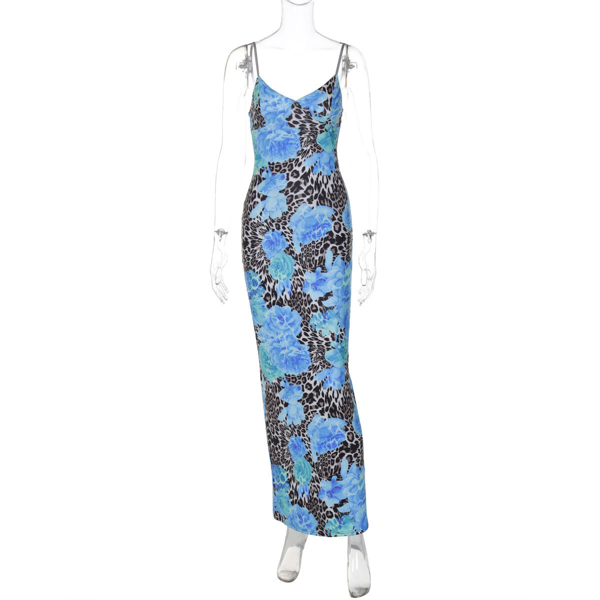 Vestido Feminino Novo Vestido Comprido de Verão Europeu e Americano 2026, Estilo de Rua, Elegante Estampado Slim Fit, Vestido de Alças Deslizantes para Mulheres