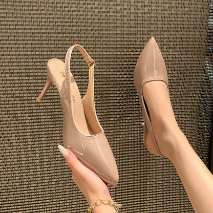 Saltos nude francês francês Pure Desire para mulheres, saltos agulha, Primavera/Verão 2025 Novos sapatos elegantes de bico pontiagudo com bico pontiagudo mais size para mulheres