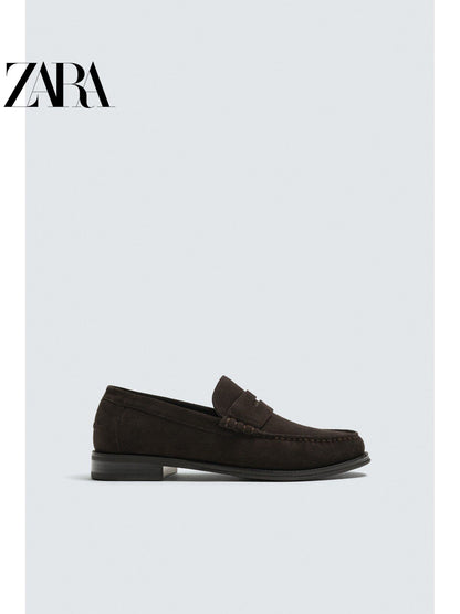 ZARA 2026 Verão Novo Sapatos Masculinos com Aba e Bolso em Couro Mocassim Estilo Náutico 2617720 700