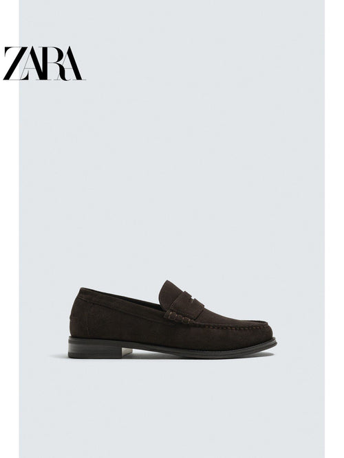 ZARA 2026 Verão Novo Sapatos Masculinos com Aba e Bolso em Couro Mocassim Estilo Náutico 2617720 700