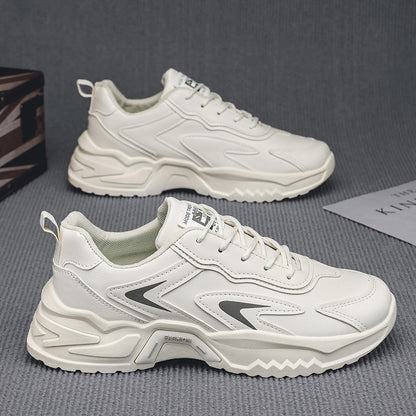 Sapatos masculinos de primavera, novos sapatos brancos versáteis e modernos de 2025, aumento de altura para desportos juvenis casuais, sapatos da moda do pai
