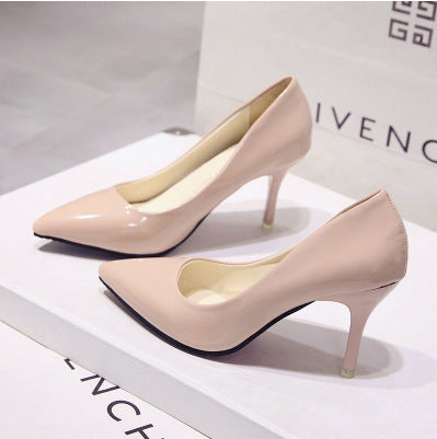 Saltos altos altos European Station Nude Stilet, sapatilhas de trabalho pretas com bico pontiagudo, sapatos plus size azuis em verniz feminino, sapatos vermelhos de casamento