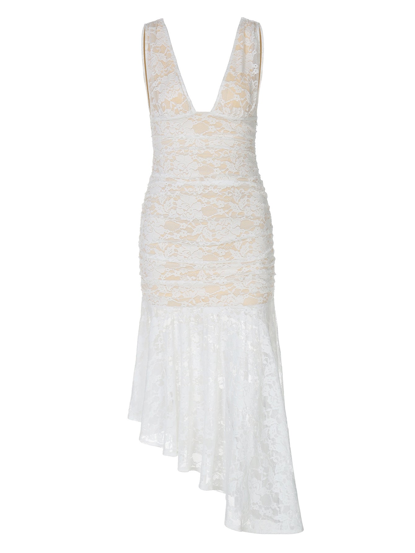 Vestido feminino feminino transfronteiriço de verão europeu e americano, sexy deep V sem costas, bainha fina de renda, elegante estilo maduro dropshipping