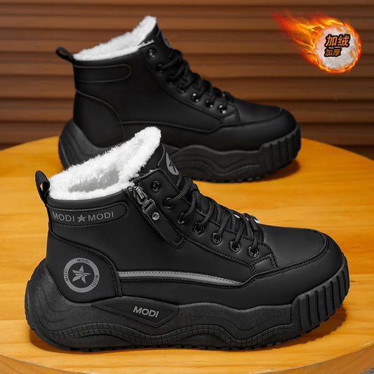 Botas de neve masculinas 2025 novos sapatos de algodão quentes forrados a polar de inverno forrados ao frio e quentes de pelo masculino integrados a menos 40°C