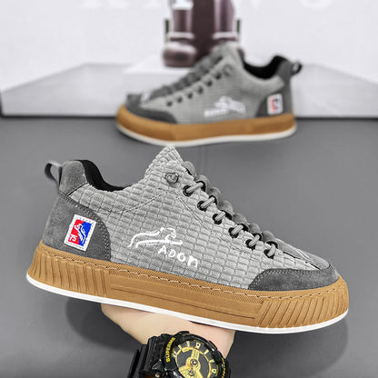 Sapatos de lona para homem, ténis casuais de veludo cotelê versáteis de primavera, sapatos de um pé para homem com um pé, sapatos desportivos com sola macia e modernos para homens
