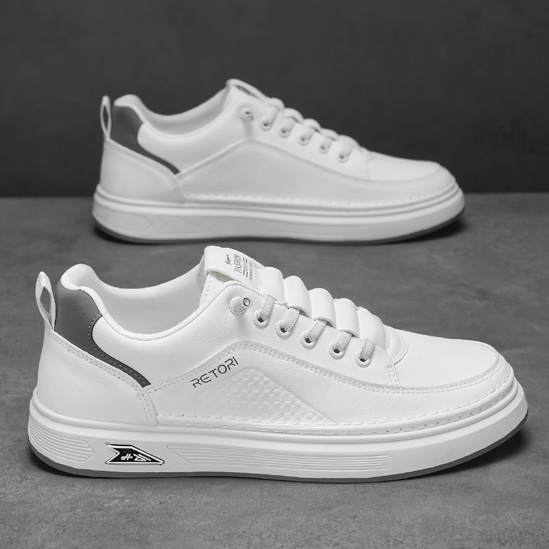 Sapatos masculinos de verão 2025, sapatos brancos pequenos e respiráveis, sapatos desportivos masculinos versáteis e com sola grossa, sapatos casuais, sapatos modernos