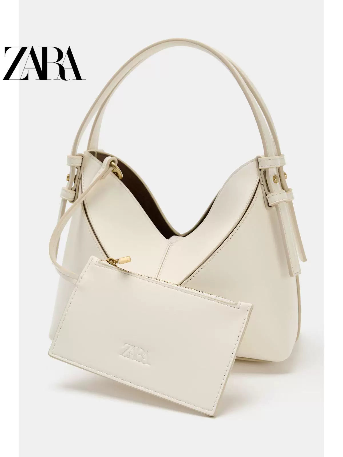 Bolsa feminina ZARA, lançamento da coleção verão 2026, com detalhes em costura, modelo mini com cordão e opção de bolsa transversal, código 6107810 719