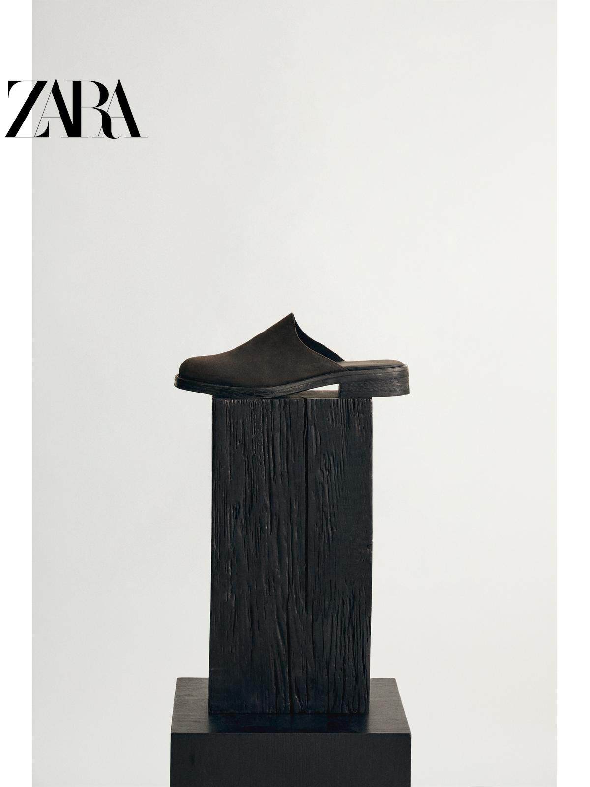 ZARA 2026 Primavera/Verão Sapatos Masculinos, Acabamento em Camurça, Bico Quadrado, Sola de Madeira, 2471720 700
