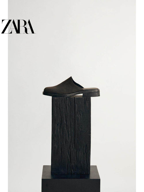 ZARA 2026 Primavera/Verão Sapatos Masculinos, Acabamento em Camurça, Bico Quadrado, Sola de Madeira, 2471720 700