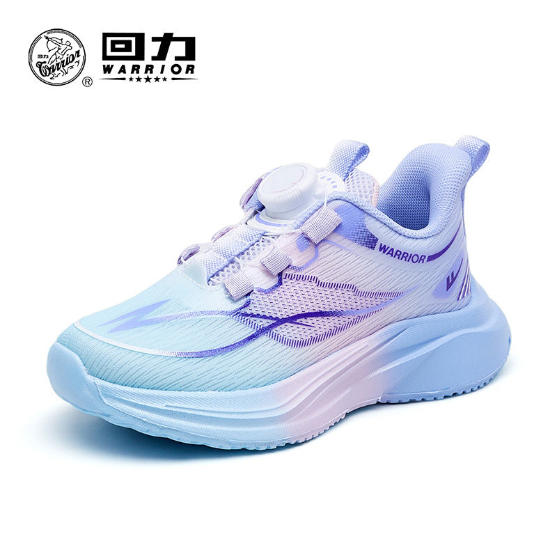 Ténis leves com sola para rapazes e raparigas, sapatos infantis Warrior outono novos, sapatos de botão na moda, sapatos de rede respiráveis, versáteis