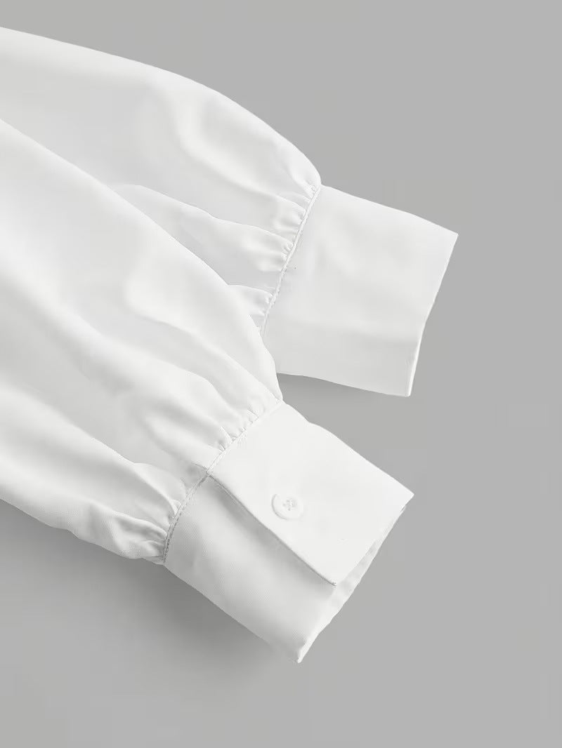 Moda feminina transfronteiriça europeia e americana e estilo casual elegante, lapela, plissada, slim-fit, de cor sólida