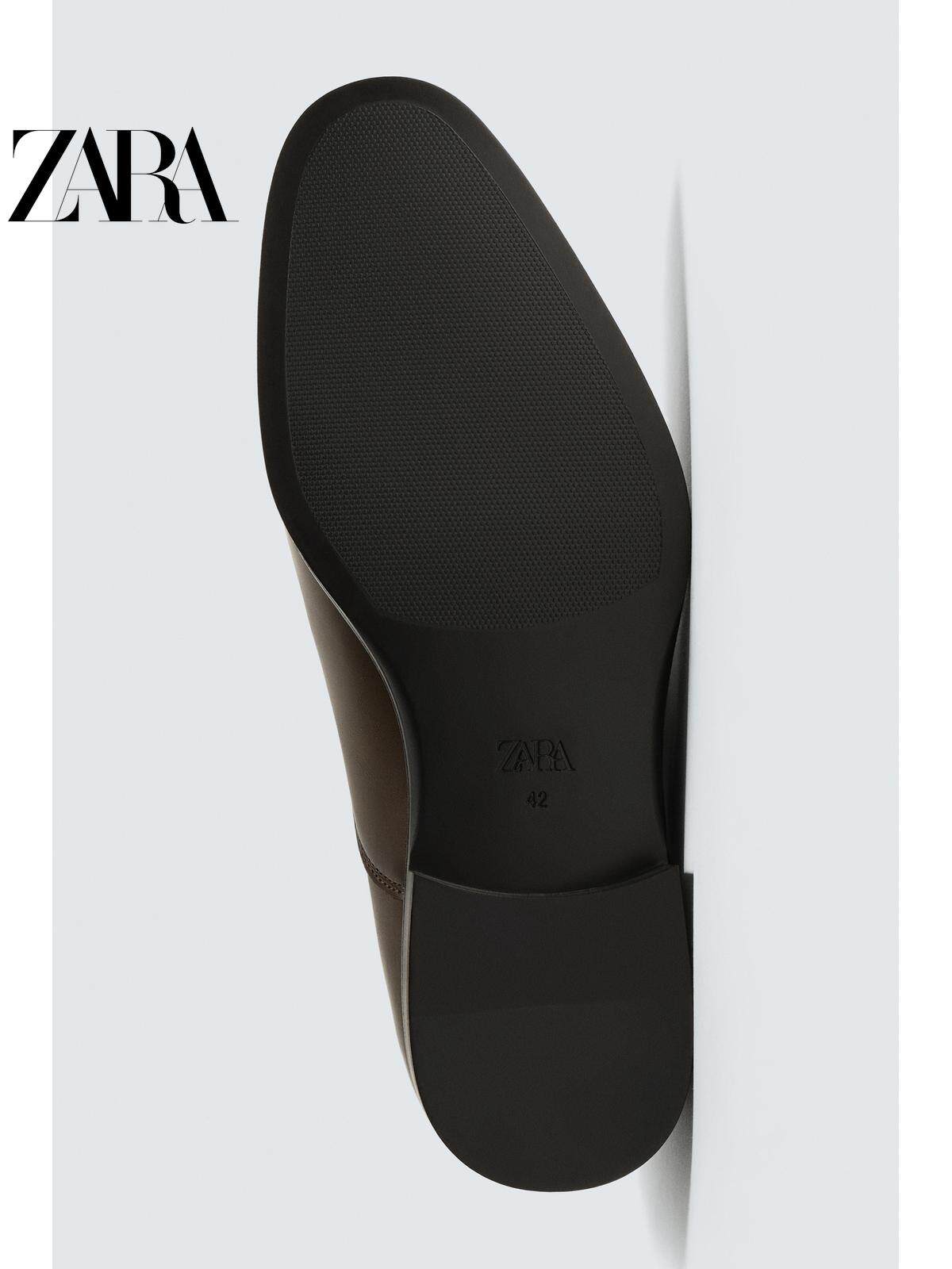 Sapatos masculinos ZARA Primavera/Verão 2026, marrom, bico fino simples, salto baixo, modelo Oxford formal, código 2489720 700