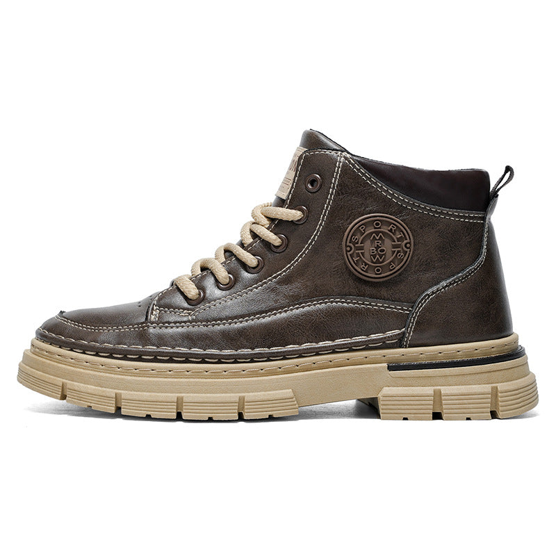 Botas Martin Botas de cano alto para outono/inverno, sapatos casuais vintage britânicos para homem, botas de trabalho impermeáveis antiderrapantes e com capacidade de aumento de altura alta