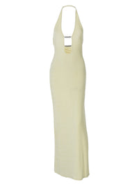 Vestido de corte slim top top de verão europeu e americano para mulheres com corrente de ferro oco e design de corte slim