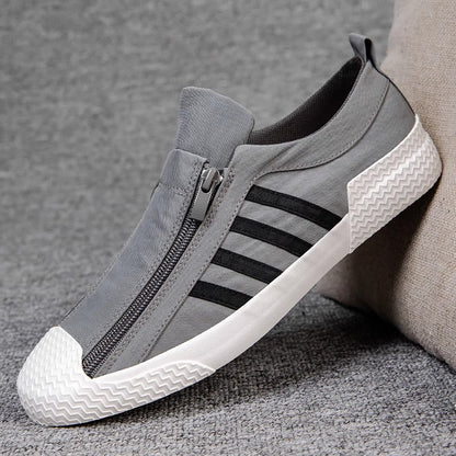 Sapatos masculinos: sapatos coreanos modernos de lona respirável de 2025, sapatos de tábua casuais versáteis, sapatos antigos de tecido de Pequim